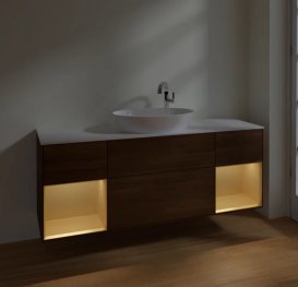 Тумба під раковину Villeroy & Boch Finion 160х50,1 см із підсвічуванням МДФ шпон волоського горіха/скло біле матове F981HFGN