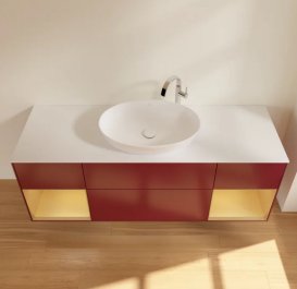 Тумба под раковину Villeroy & Boch Finion 160х50,1 см с подсветкой МДФ пион матовый лак/стекло белое матовое F981HFHB