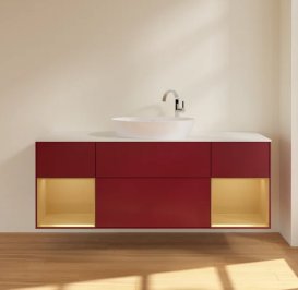 Тумба под раковину Villeroy & Boch Finion 160х50,1 см с подсветкой МДФ пион матовый лак/стекло белое матовое F981HFHB