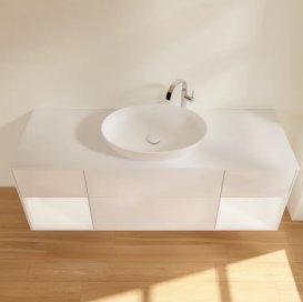 Тумба під раковину Villeroy & Boch Finion 160х50,1 см з підсвіткою МДФ білий глянцевий лак/скло біле матове F981MTGF