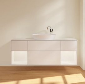 Тумба під раковину Villeroy & Boch Finion 160х50,1 см з підсвіткою МДФ білий глянцевий лак/скло біле матове F981MTGF