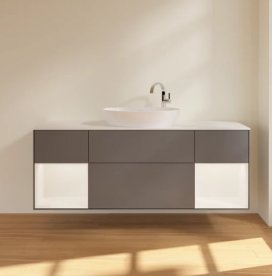Тумба под раковину Villeroy & Boch Finion 160х50,1 см с подсветкой МДФ антрацит матовый лак/стекло белое матовое F981MTGK