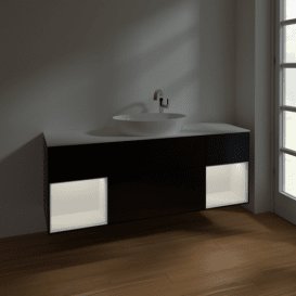 Тумба під раковину Villeroy & Boch Finion 160х50,1 см із підсвічуванням МДФ чорний матовий лак/скло біле матове F981MTPD