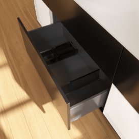 Тумба під раковину Villeroy & Boch Finion 160х50,1 см із підсвічуванням МДФ чорний матовий лак/скло біле матове F981MTPD