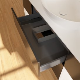 Тумба под раковину Villeroy & Boch Finion 160х50,1 см с подсветкой МДФ черный матовый лак/стекло белое матовое F981MTPD