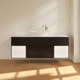 Тумба под раковину Villeroy & Boch Finion 160х50,1 см с подсветкой МДФ черный матовый лак/стекло белое матовое F981MTPD