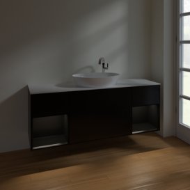 Тумба под раковину Villeroy & Boch Finion 160х50,1 см с подсветкой МДФ черный матовый лак/стекло белое матовое F981PDPD