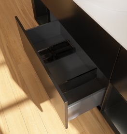 Тумба под раковину Villeroy & Boch Finion 160х50,1 см с подсветкой МДФ черный матовый лак/стекло белое матовое F981PDPD