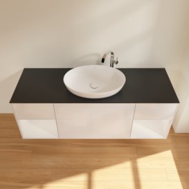 Тумба под раковину Villeroy & Boch Finion 160х50,1 см с подсветкой МДФ глянцевый белый лак/стекло черное матовое  F982GFGF