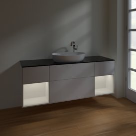 Тумба под раковину Villeroy & Boch Finion 160х50,1 см с подсветкой МДФ глянцевый белый лак/стекло черное матовое  F982GFGF