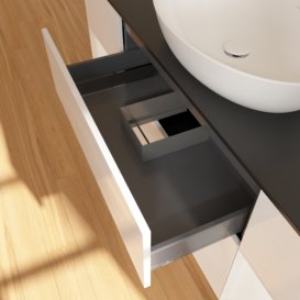 Тумба под раковину Villeroy & Boch Finion 160х50,1 см с подсветкой МДФ глянцевый белый лак/стекло черное матовое  F982GFGF