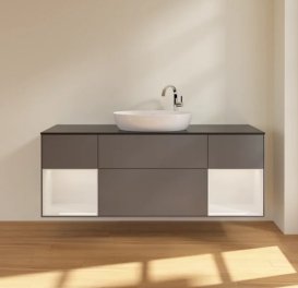 Тумба под раковину Villeroy & Boch Finion 160х50,1 см с подсветкой МДФ антрацит матовый лак/стекло черное матовое F982GFGK