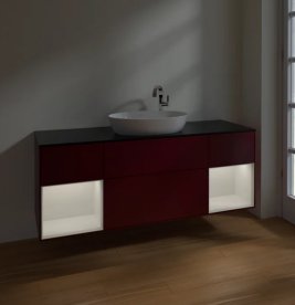 Тумба под раковину Villeroy & Boch Finion 160х50,1 см с подсветкой МДФ пион матовый лак/стекло черное матовое F982GFHB