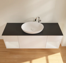 Тумба під раковину Villeroy & Boch Finion 160х50,1 см із підсвічуванням МДФ білий матовий лак/скло чорне матове F982GFMT