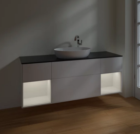 Тумба під раковину Villeroy & Boch Finion 160х50,1 см із підсвічуванням МДФ білий матовий лак/скло чорне матове F982GFMT