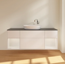 Тумба під раковину Villeroy & Boch Finion 160х50,1 см із підсвічуванням МДФ білий матовий лак/скло чорне матове F982GFMT