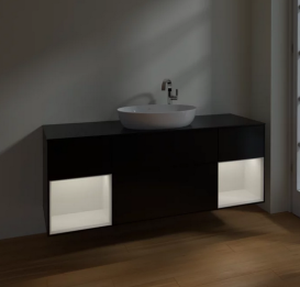 Тумба под раковину Villeroy & Boch Finion 160х50,1 см с подсветкой МДФ черный матовый лак/стекло черное матовое F982GFPD