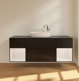 Тумба під раковину Villeroy & Boch Finion 160х50,1 см із підсвічуванням МДФ чорний матовий лак/скло чорне матове F982GFPD