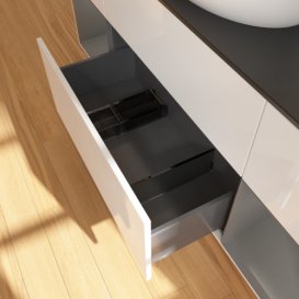 Тумба под раковину Villeroy & Boch Finion 160х50,1 см с подсветкой МДФ глянцевый белый лак/стекло черное матовое F982GKGF