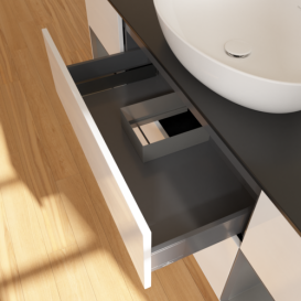 Тумба под раковину Villeroy & Boch Finion 160х50,1 см с подсветкой МДФ глянцевый белый лак/стекло черное матовое F982GKGF