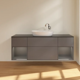 Тумба під раковину Villeroy & Boch Finion 160х50,1 см із підсвічуванням МДФ антрацит матовий лак/скло чорне матове F982GKGK