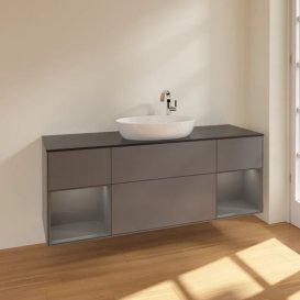 Тумба під раковину Villeroy & Boch Finion 160х50,1 см із підсвічуванням МДФ антрацит матовий лак/скло чорне матове F982GKGK
