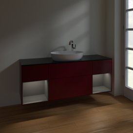 Тумба під раковину Villeroy & Boch Finion 160х50,1 см з підсвічуванням МДФ півонія матовий лак/скло чорне матове F982GKHB