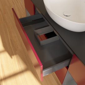 Тумба під раковину Villeroy & Boch Finion 160х50,1 см з підсвічуванням МДФ півонія матовий лак/скло чорне матове F982GKHB