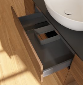 Тумба под раковину Villeroy & Boch Finion 160х50,1 см с подсветкой МДФ шпон грецкого ореха/стекло черное матовое F982GNGN