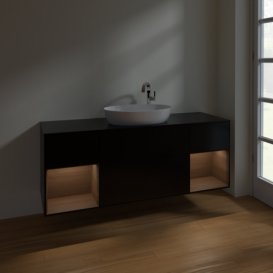 Тумба под раковину Villeroy & Boch Finion 160х50,1 см с подсветкой МДФ черный матовый лак/стекло черное матовое F982GNPD