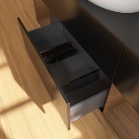 Тумба под раковину Villeroy & Boch Finion 160х50,1 см с подсветкой МДФ черный матовый лак/стекло черное матовое F982GNPD