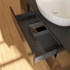 Тумба под раковину Villeroy & Boch Finion 160х50,1 см с подсветкой МДФ черный матовый лак/стекло черное матовое F982GNPD