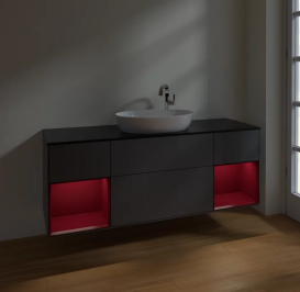 Тумба под раковину Villeroy & Boch Finion 160х50,1 см с подсветкой МДФ антрацит матовый лак/стекло черное матовое F982HBGK