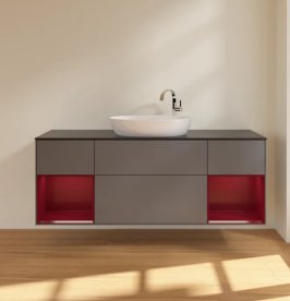 Тумба под раковину Villeroy & Boch Finion 160х50,1 см с подсветкой МДФ антрацит матовый лак/стекло черное матовое F982HBGK