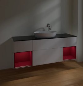 Тумба под раковину Villeroy & Boch Finion 160х50,1 см с подсветкой МДФ белый матовый лак/стекло черное матовое F982HBMT