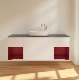 Тумба под раковину Villeroy & Boch Finion 160х50,1 см с подсветкой МДФ белый матовый лак/стекло черное матовое F982HBMT