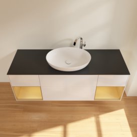 Тумба под раковину Villeroy & Boch Finion 160х50,1 см с подсветкой МДФ глянцевый белый лак/стекло черное матовое F982HFGF