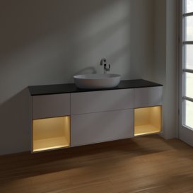 Тумба под раковину Villeroy & Boch Finion 160х50,1 см с подсветкой МДФ глянцевый белый лак/стекло черное матовое F982HFGF