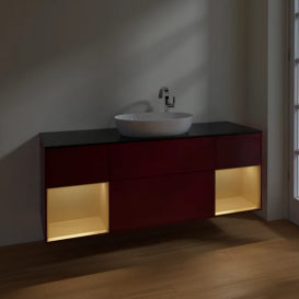 Тумба під раковину Villeroy & Boch Finion 160х50,1 см з підсвічуванням МДФ півонія матовий лак/скло чорне матове F982HFHB