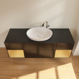 Тумба під раковину Villeroy & Boch Finion 160х50,1 см із підсвічуванням МДФ чорний матовий лак/скло чорне матове F982HFPD
