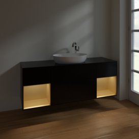 Тумба під раковину Villeroy & Boch Finion 160х50,1 см із підсвічуванням МДФ чорний матовий лак/скло чорне матове F982HFPD