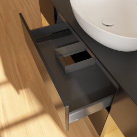 Тумба під раковину Villeroy & Boch Finion 160х50,1 см із підсвічуванням МДФ чорний матовий лак/скло чорне матове F982HFPD