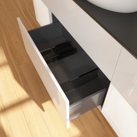 Тумба під раковину Villeroy & Boch Finion 160х50,1 см з підсвічуванням МДФ білий глянцевий лак/скло чорне матове F982MTGF