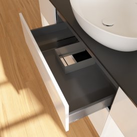 Тумба під раковину Villeroy & Boch Finion 160х50,1 см з підсвічуванням МДФ білий глянцевий лак/скло чорне матове F982MTGF