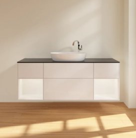 Тумба під раковину Villeroy & Boch Finion 160х50,1 см з підсвічуванням МДФ білий глянцевий лак/скло чорне матове F982MTGF