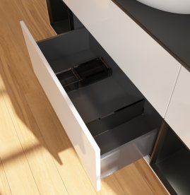 Тумба под раковину Villeroy & Boch Finion 160х50,1 см с подсветкой МДФ глянцевый белый лак/стекло черное матовое F982PDGF