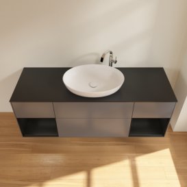 Тумба під раковину Villeroy & Boch Finion 160х50,1 см із підсвічуванням МДФ антрацит матовий лак/скло чорне матове F982PDGK