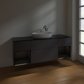 Тумба під раковину Villeroy & Boch Finion 160х50,1 см із підсвічуванням МДФ антрацит матовий лак/скло чорне матове F982PDGK