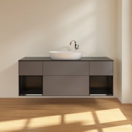 Тумба під раковину Villeroy & Boch Finion 160х50,1 см із підсвічуванням МДФ антрацит матовий лак/скло чорне матове F982PDGK