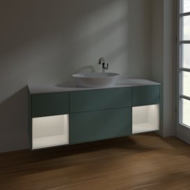 Тумба под раковину Villeroy & Boch Finion 160х50,1 см с подсветкой МДФ оливковый матовый лак/стекло белое матовое F981GFGM